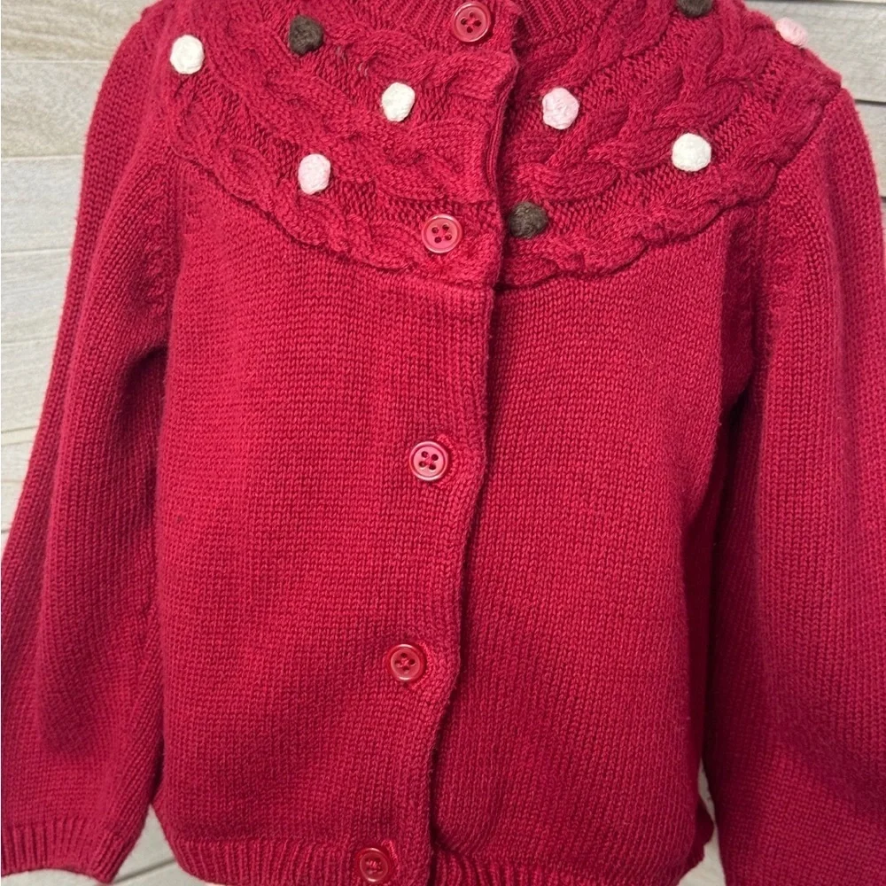 Gymboree Girls Cable Knit Cardigan Sweater Burgundy Maroon Pom Pom Size 2T